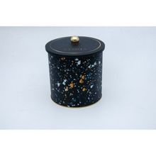 Evle ER147-1H Terrazzo Black Desenli Yuvarlak Metal Saklama Kabı