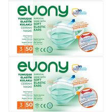Evony 3 Katlı 100'lü Burun Telli Yumuşak Elastik Kulaklı Cerrahi Maske
