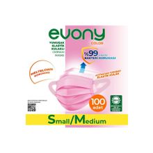 Evony 3 Katlı Yumuşak Elastik Kulaklı S/M 100 Adet Pembe Maske