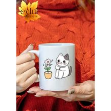 Eylül Design Çiçek ve Kedi Temalı Sevimli Özel Tasarım Baskılı Kupa Bardak