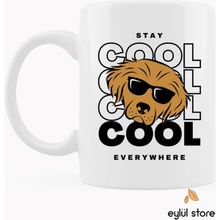 Eylül Design Cool Dog Yazılı Eğlenceli Esprili Özel Tasarım Baskılı Kupa Bardak Hediye Beyaz Kupa Bardak
