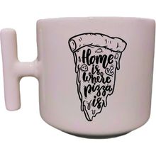 Eylül Design Home Is Where Pizza Is Yazılı Krem Rengi T Saplı Eğlenceli Özel Tasarım Kupa Bardak