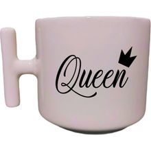 Eylül Design Queen Yazılı Krem Rengi T Saplı Eğlenceli Yazılı Özel Tasarım Baskılı T Kupa Bardak