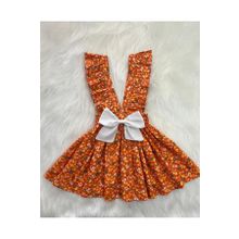 Eylülce Butik KIZ ÇOCUK TURUNCU ÇİÇEKLİ FİYONKLU FIRFIR ASKILI SALOPET ELBİSE (%100 PAMUK KUMAŞTAN ÜRETİLMİŞTİR.)