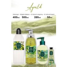 Eyüp Sabri Tuncer Ayvalık Zeytin Vücut Losyonu 280 ml Kolonya 400 ml Krem 50 ml ve 500 ml Köpük Sabun
