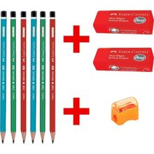 Faber Castell Kurşun Kalem 6 Adet Büyük Boy Kırmızı Silgi 2 Adet ve Kalemtıraş