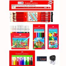 Faber Castell Mercanlı Kurşun Kalem Kırmızı Kalem ve 12 li Kuru Sulu Keçeli Pastel Boya