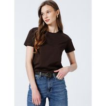 Fabrika 5003327966 Tengiz Kahve Bisiklet Yaka Düz Kadın T-shirt