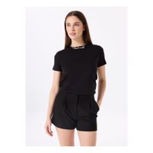 Fabrika 5003327991 Tengiz Siyah Bisiklet Yaka Düz Kadın T-shirt