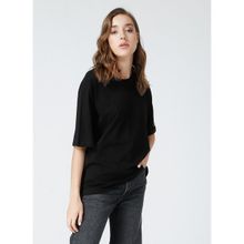 Fabrika Dantita Siyah Bisiklet Yaka Düz Kadın T-shirt