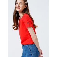 Fabrika Tengiz Kırmızı Bisiklet Yaka Düz Kadın T-shirt