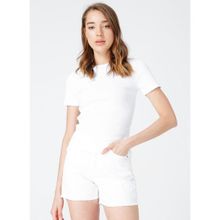 Fabrika Teo Beyaz Bisiklet Yaka Fitilli Kadın T-shirt