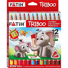 Fatih Natural Üçgen Jumbo 12 Renk Triboo Tam Boy Kalemtraşlı Kalem