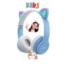 Favors Kedi Kulağı Bluetooth Kablosuz Kulaklık Rengarenk Işıklı Rgb Mavi Çocuk Oyun Kulaklığı Radyolu