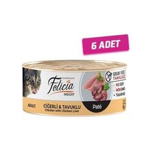 Felicia 6 Adet 85 gr Tahılsız Ciğerli Tavuklu Kıyılmış Yetişkin Kedi Konservesi