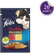 Felix 26x85 gr Çifte Lezzet Tavuk ve Sığır Etli Yetişkin Kedi Konservesi