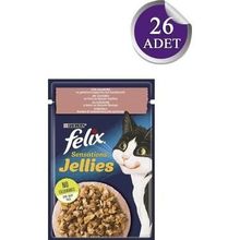 Felix 26x85 gr Pouch Jöle İçinde Somonlu ve Karidesli Yetişkin Kedi Konservesi