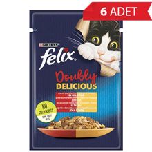 Felix 6x85 gr Çifte Lezzet Tavuk ve Sığır Etli Yetişkin Kedi Konservesi