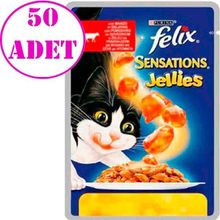 Felix Sensations Sığır Etli ve Domatesli Yaş 50x85 gr Kedi Maması