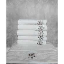 Fiesta Kadife Dual Bordür 3D Nakışlı Pamuk 6 Adet 50 x 90 cm El Yüz Havlusu Kutulu - 50 x 90 cm - Krem
