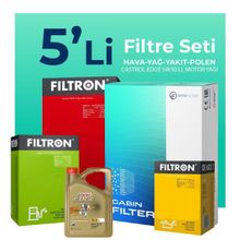 Filtron Audi A5 2.0 Dizel 190 HP Castrol Motor Yağlı 2013-2017 5'li Filtre Bakım Seti