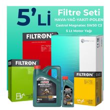 Filtron Citroen C5 2.0 Dizel Castrol Motor Yağlı 2004-2008 5'li Filtre Bakım Seti
