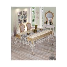 Finezza 160x220 cm Çağla Lüx Dantelli Kadife Kumaş Bej Dikdörtgen Masa Örtüsü