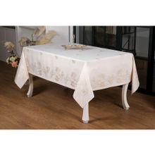 Finezza 160x220 cm Müge Lüx Jakar Kumaş Bej Dikdörtgen Masa Örtüsü
