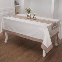 Finezza 170x230 cm 2 Parça Julyet Pamuk Krem Kahve Masa Örtüsü ve Runner