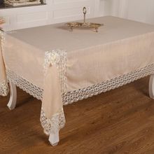 Finezza 170x230 cm Fedora Lüx Dantelli Taş Keten Kumaş Koyu Krem Dikdörtgen Masa Örtüsü