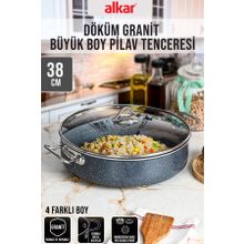 Fithome 38 cm Döküm Granit Büyük Boy Yanmaz Yapışmaz Sanayi Tipi Endüstriyel Pilav Tenceresi