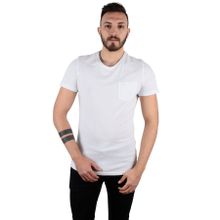 Five Pocket Erkek Beyaz Bisiket Yaka Oversize Cepli Tişört