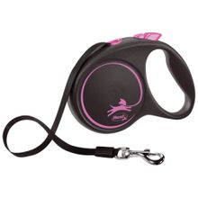 Flexi Black Design Şerit Otomatik Pembe Siyah 5 mt Small Köpek Gezdirme Tasması