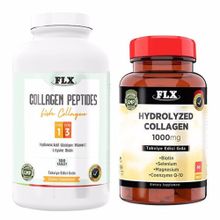Flx Collagen Peptides Type 1-3 Fish Collagen 300 Tablet + Hydrolyzed Collagen 1000 mg 60 Tablet