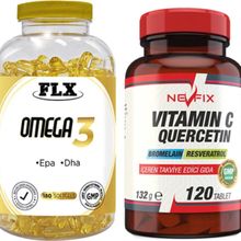 Flx Omega 3 180 Kapsül Balık Yağı + Nevfix Vitamin C Quercetin Bromelain 120 Tablet