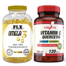 Flx Omega 3-6-9 180 Kapsül Balık Yağı + Nevfix Vitamin C Quercetin Bromelain 120 Tablet