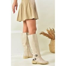 Fox Shoes E726203409 Bej Suni Deri Kısa Topuklu Kadın Çizme