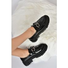 Fox Shoes K294760008 Siyah Rugan Kalın Tabanlı Kadın Günlük Ayakkabı