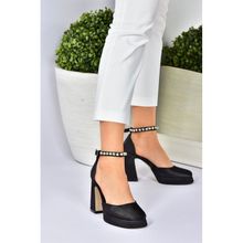 Fox Shoes M404111804 Siyah Saten Kumaş Kalın Platform Kadın Topuklu Ayakkabı