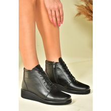 Fox Shoes N555093503 Siyah Hakiki Deri Comfort Ortopedik Taban Kadın Bot