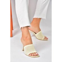 Fox Shoes P590033357 Bej Triko Kumaş Topuklu Kadın Terlik