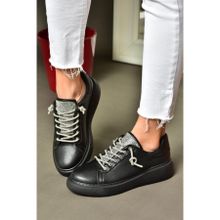 Fox Shoes P602001709 Siyah Taşlı Bağcıklı Kadın Spor Ayakkabı Sneakers