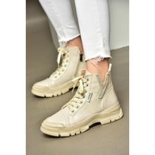 Fox Shoes R602085209 Bej Suni Deri Taş Detaylı Kadın Bot