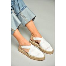 Fox Shoes S4040101 06 Dantel Kumaş Espadril Beyaz Kadın Sandalet