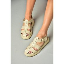 Fox Shoes S518106009 Bej Suni Deri Kadın Sandalet