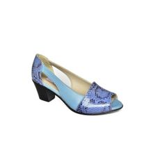 Fox Shoes S908026107 Mavi Yılan Baskı Deri Kalın Kadın Topuklu Ayakkabı