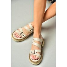 Fox Shoes S996075509 Bej Suni Deri Kadın Sandalet