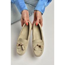 Fox Shoes Y602347002 Bej Süet Püsküllü Kadın Günlük Ayakkabı