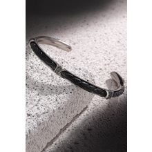 FRNCH FRJ11165-1265-BB Zirkon Taşlı Gerçek Deri Detaylı Handmade Erkek Kelepçe Bileklik