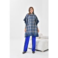 Ftz Women 21-1116 İndigo Ekose Detay Kadın Panço